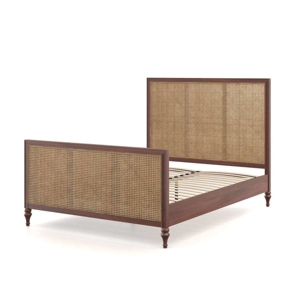 Vintage Rattan Bed, Dark Wood, Double